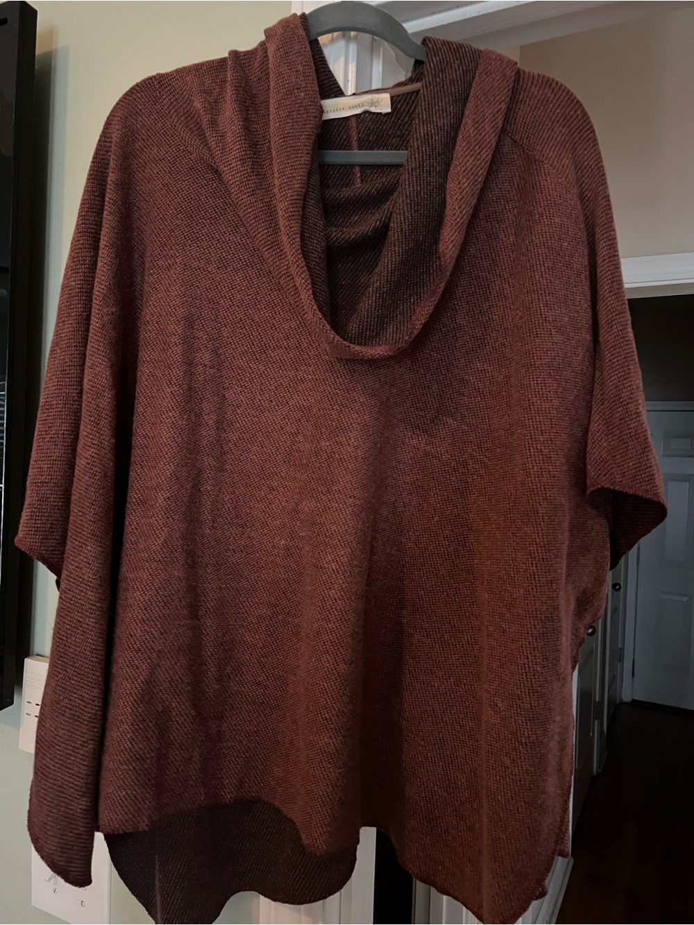 Cozy Cowl Neck Poncho - maroon in color